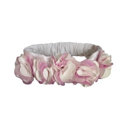 Fascia bianca in cotone con fiori organza