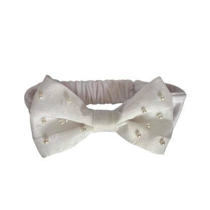 Fascia bianca in cotone con fiocco organza e perline