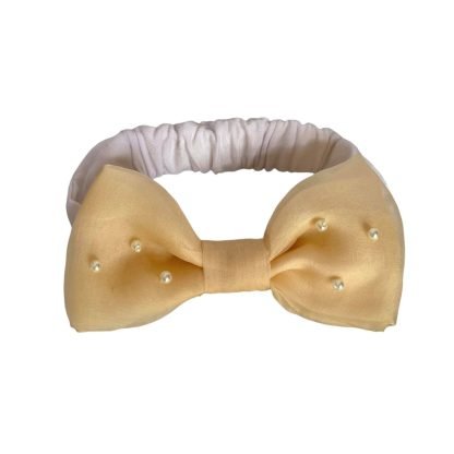 Fascia bianca in cotone con fiocco organza e perline