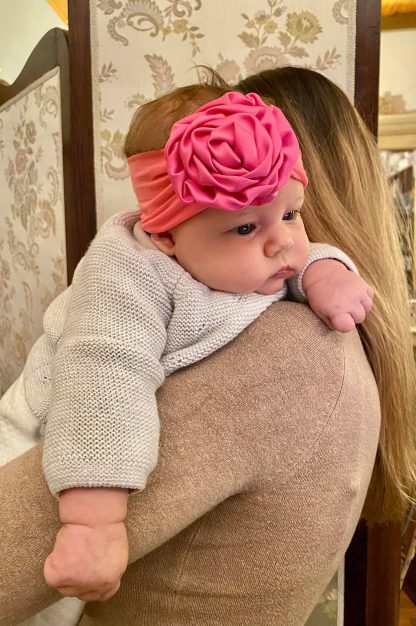 Fascia rosa in jersey di cotone con fiore raso - immagine 3