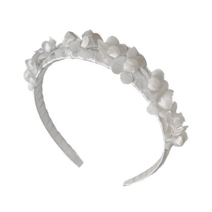 Cerchietto raso bianco con fiori