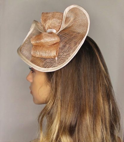 Fascinator Paglia Naturale Nude con disco, fiocco e cerchietto - immagine 8