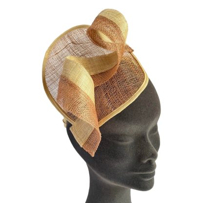 Fascinator Paglia Naturale Nude con doppia voluta e cerchietto - immagine 3