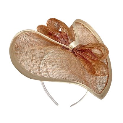 Fascinator Paglia Naturale Nude con disco, fiocco e cerchietto