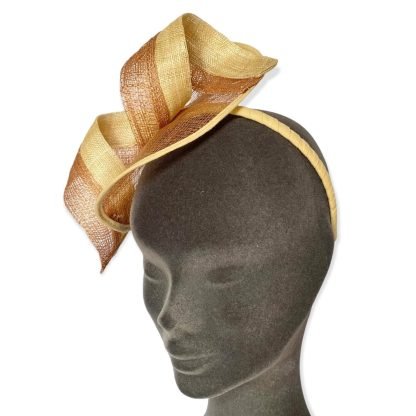 Fascinator Paglia Naturale Nude con doppia voluta e cerchietto - immagine 4