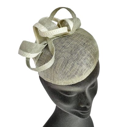 Fascinator Paglia Naturale Grigio perla con volute ed elastico - immagine 2