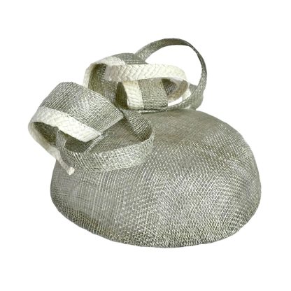 Fascinator Paglia Naturale Grigio perla con volute ed elastico