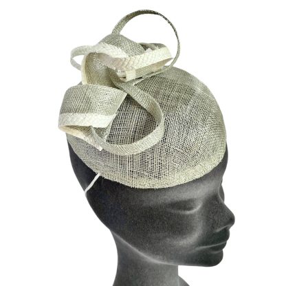 Fascinator Paglia Naturale Grigio perla con volute ed elastico - immagine 4