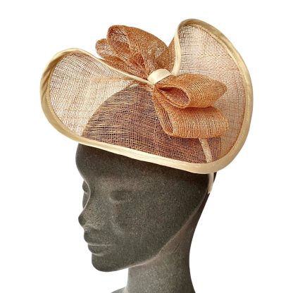 Fascinator Paglia Naturale Nude con disco, fiocco e cerchietto - immagine 4