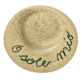 Cappello "O sole mio" Paglia Naturale con nastro seta e rafia verde