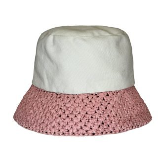 Marzia Bucket Hat puro cotone bianco e carta rosa