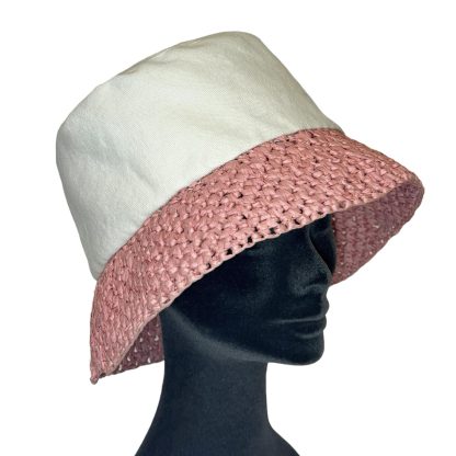 Marzia Bucket Hat puro cotone bianco e carta rosa - immagine 2