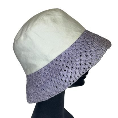 Marzia Bucket Hat puro cotone bianco e carta lilla - immagine 3