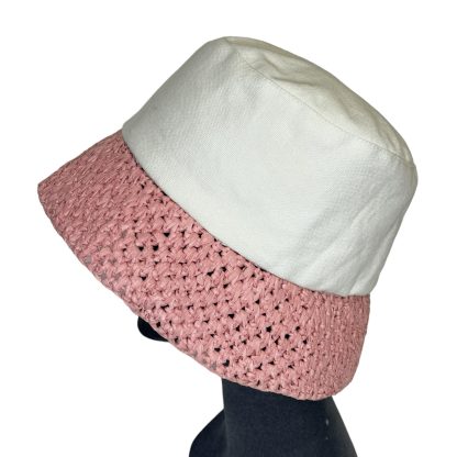 Marzia Bucket Hat puro cotone bianco e carta rosa - immagine 3