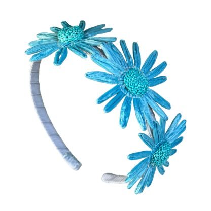 Cerchietto Flower in cotone e rafia celeste - immagine 2