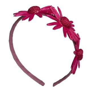 Cerchietto Flower in cotone e rafia fucsia