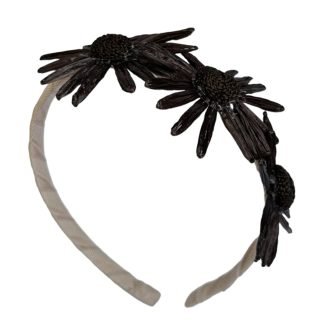 Cerchietto Flower in cotone e rafia marrone