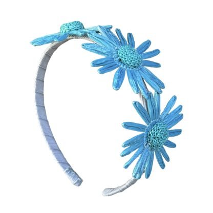 Cerchietto Flower in cotone e rafia celeste