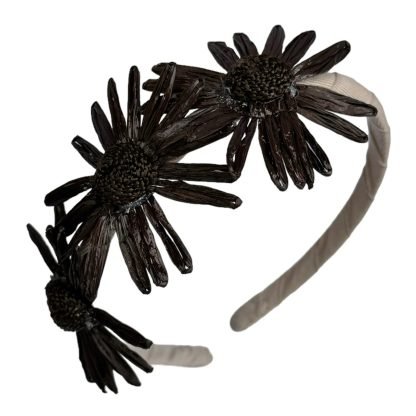 Cerchietto Flower in cotone e rafia marrone - immagine 2