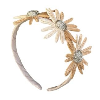 Cerchietto Flower in cotone e rafia sabbia