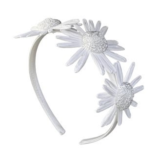 Cerchietto Flower in raso e rafia bianco