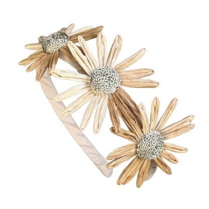 Cerchietto Flower in cotone e rafia sabbia - immagine 2