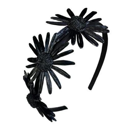 Cerchietto Flower in raso e rafia nero - immagine 2