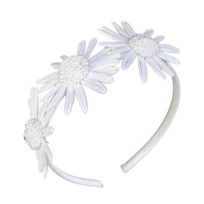 Cerchietto Flower in raso e rafia bianco - immagine 2