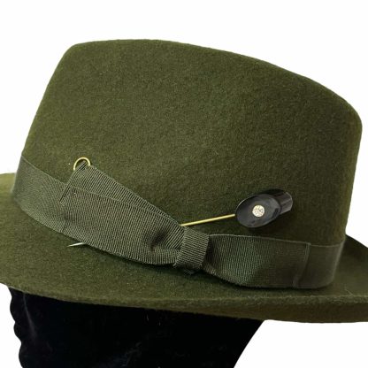 Clara Fedora Verde con nastro in gros grain e spilla - immagine 4