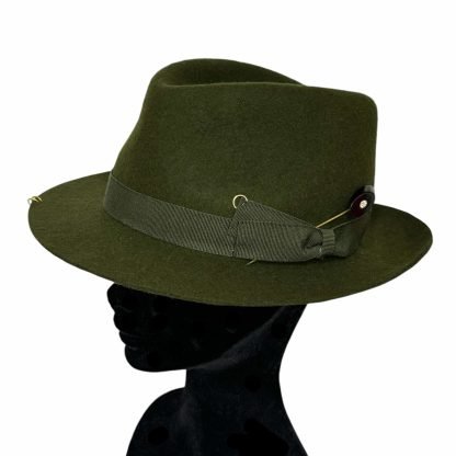 Clara Fedora Verde con nastro in gros grain e spilla - immagine 3