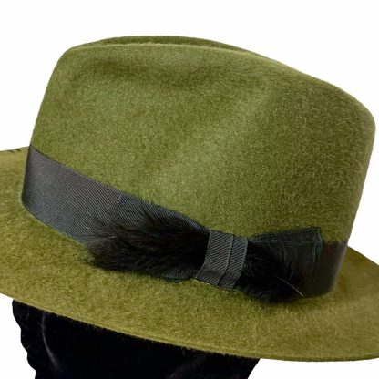 Priscilla Fedora Verde con nastro in gros grain e piuma - immagine 4