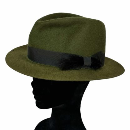 Priscilla Fedora Verde con nastro in gros grain e piuma - immagine 3