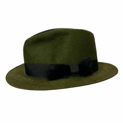 Priscilla Fedora Verde con nastro in gros grain e piuma
