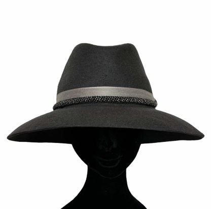 Clara Fedora Grigio Scuro con doppio nastro e perline - immagine 3
