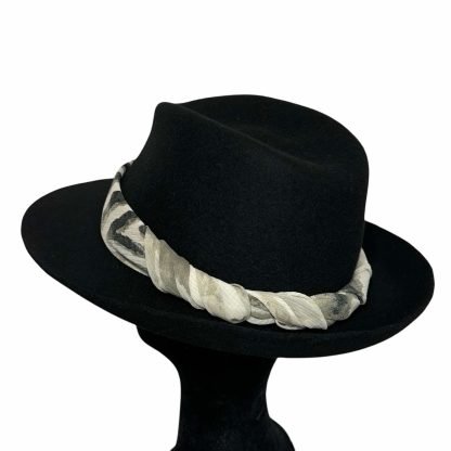 Priscilla Fedora Nero con fascia in organza seta maculata - immagine 4