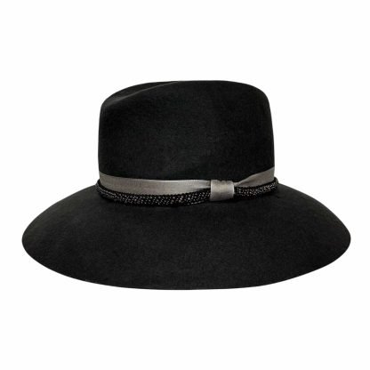 Clara Fedora Grigio Scuro con doppio nastro e perline
