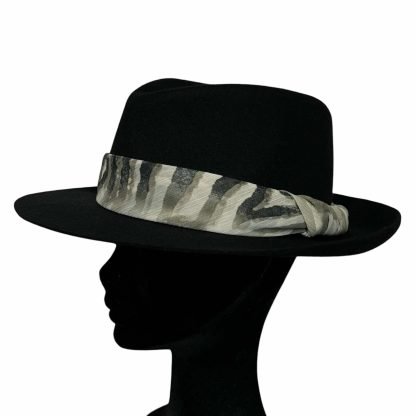 Priscilla Fedora Nero con fascia in organza seta maculata - immagine 3