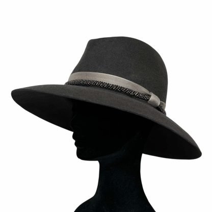 Clara Fedora Grigio Scuro con doppio nastro e perline - immagine 5