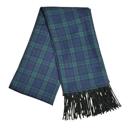 Sciarpa Tartan Pura Lana quadri piccoli verdi e blu con frange