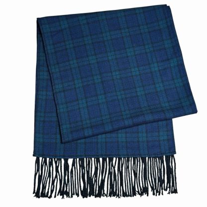 Sciarpa Tartan Pura Lana quadri piccoli verdi e blu con frange - immagine 2