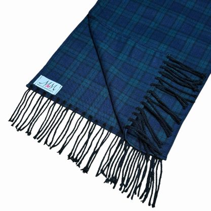 Sciarpa Tartan Pura Lana quadri piccoli verdi e blu con frange - immagine 3